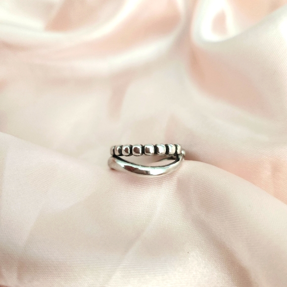 925 Silver Irregular Two Row Resizable Ring 💖 - Picture 3 of 9